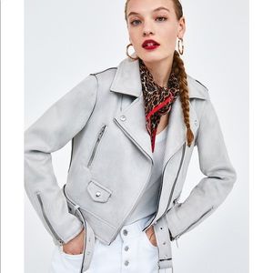 ZARA | Grey Faux Suede Leather Biker Jacket